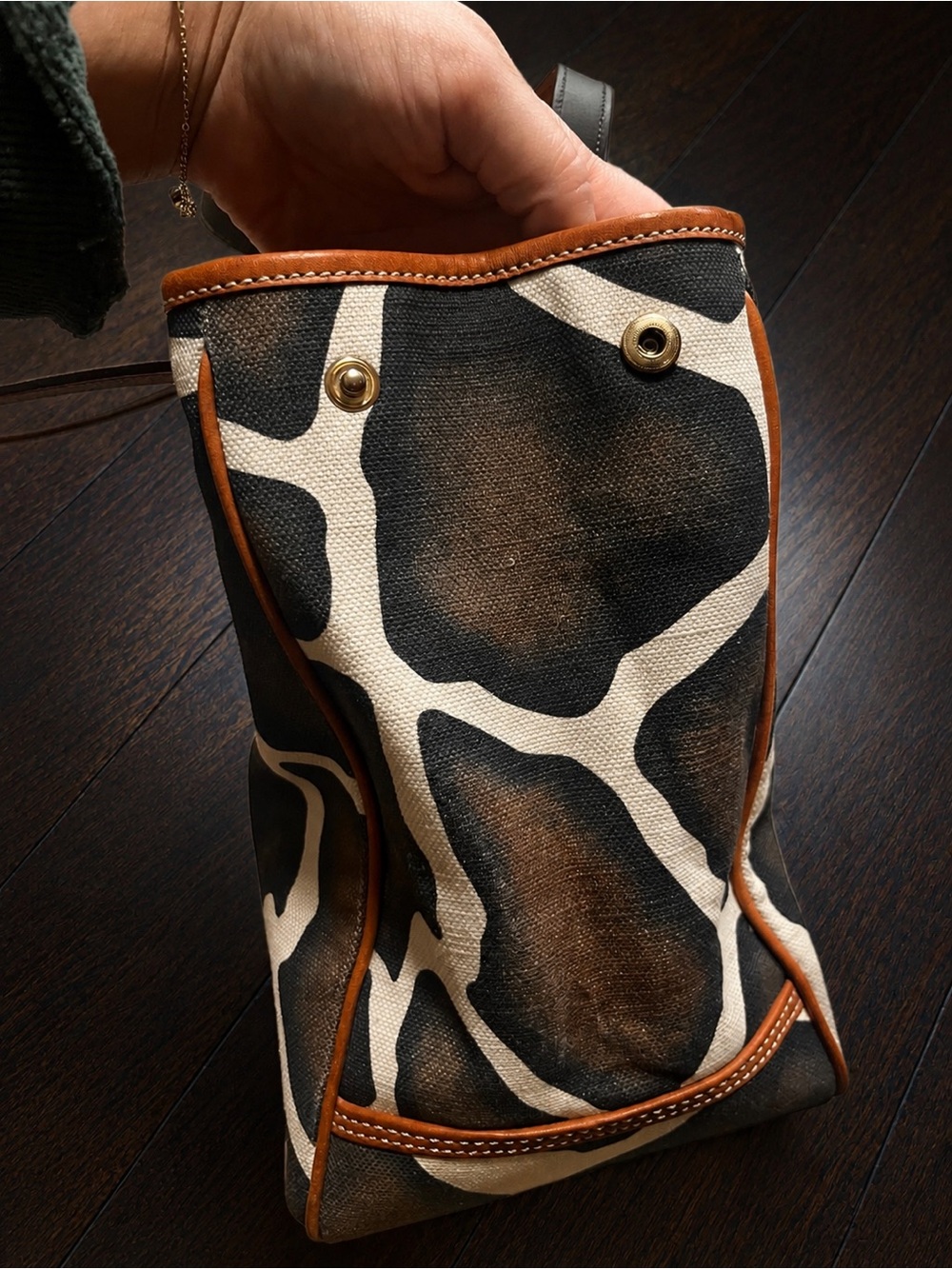 Dooney & Bourke Giraffe Print Canvas Tote Bag | Pink Lining | Rare |Leather Trim - Picture 5 of 8